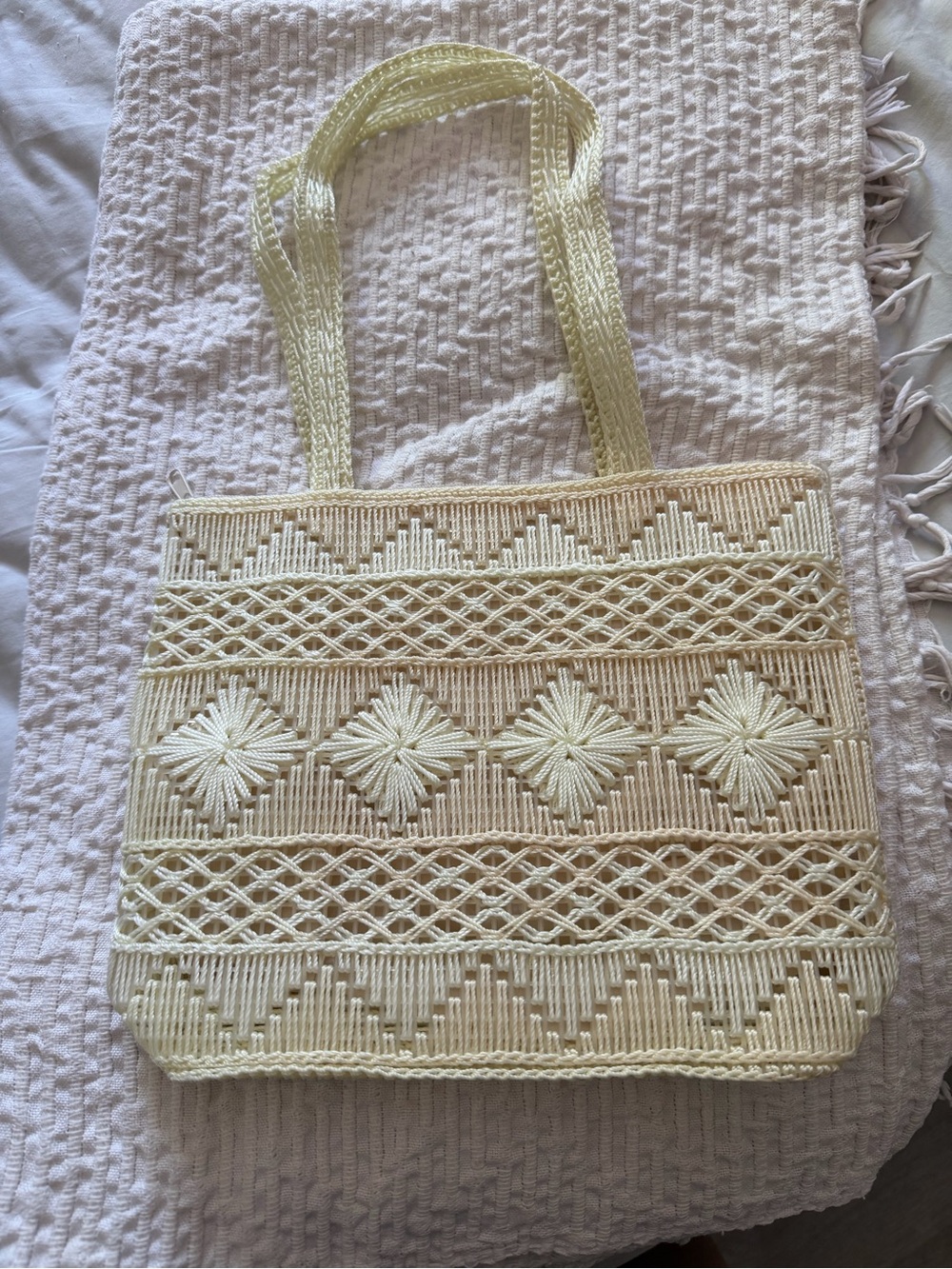 Handwoven Cream Macramé Tote Bag